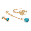 Gold Jewelry Alloy Star Charm Stud Bead Earrings for Girls Fashion